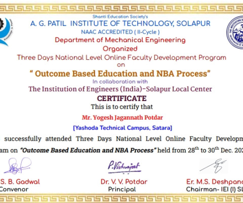 Attended Three days National Level faculty Development Program on Outcome based education and NBA Process
