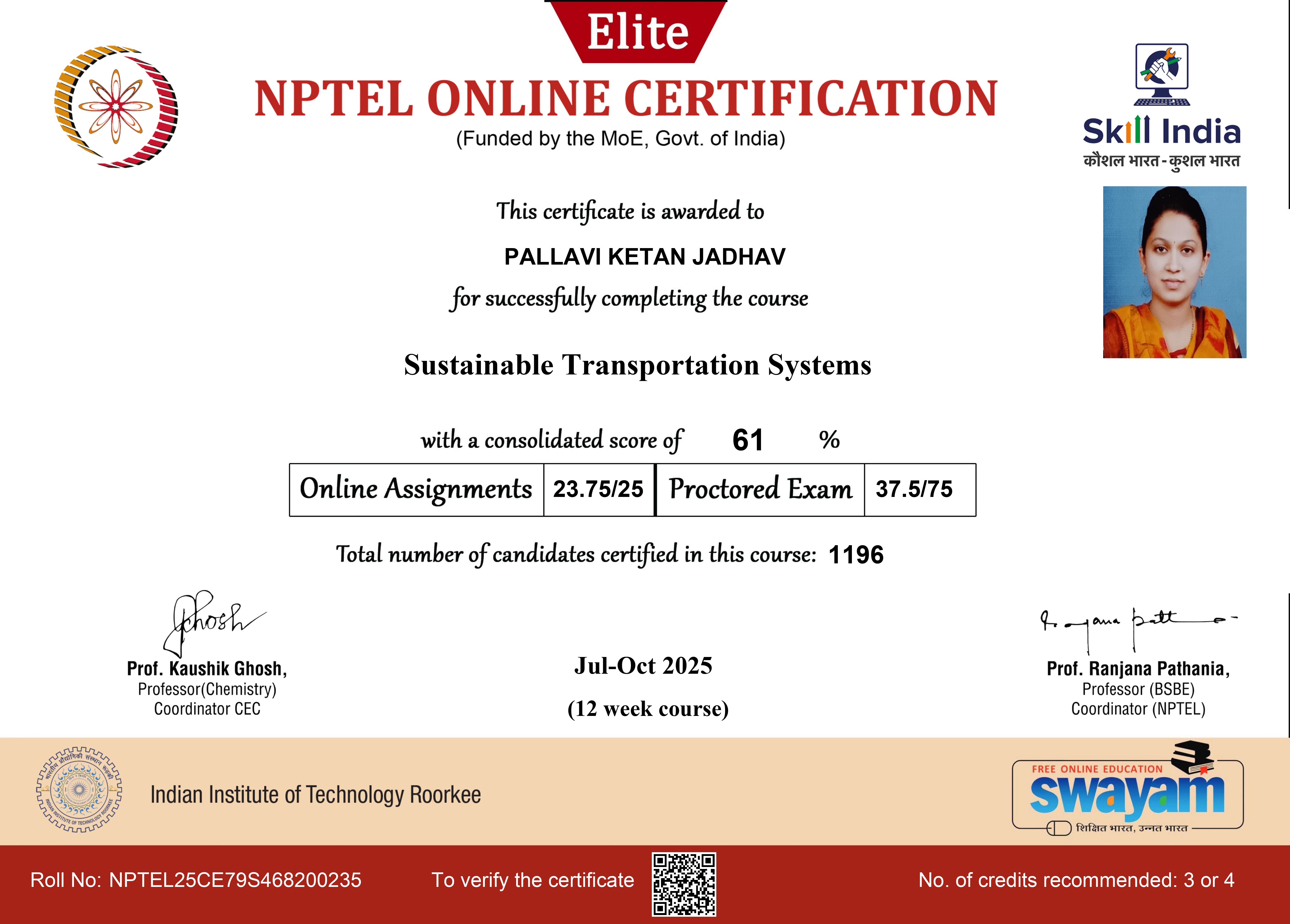Faculty Achievement: NPTEL Elite Certification