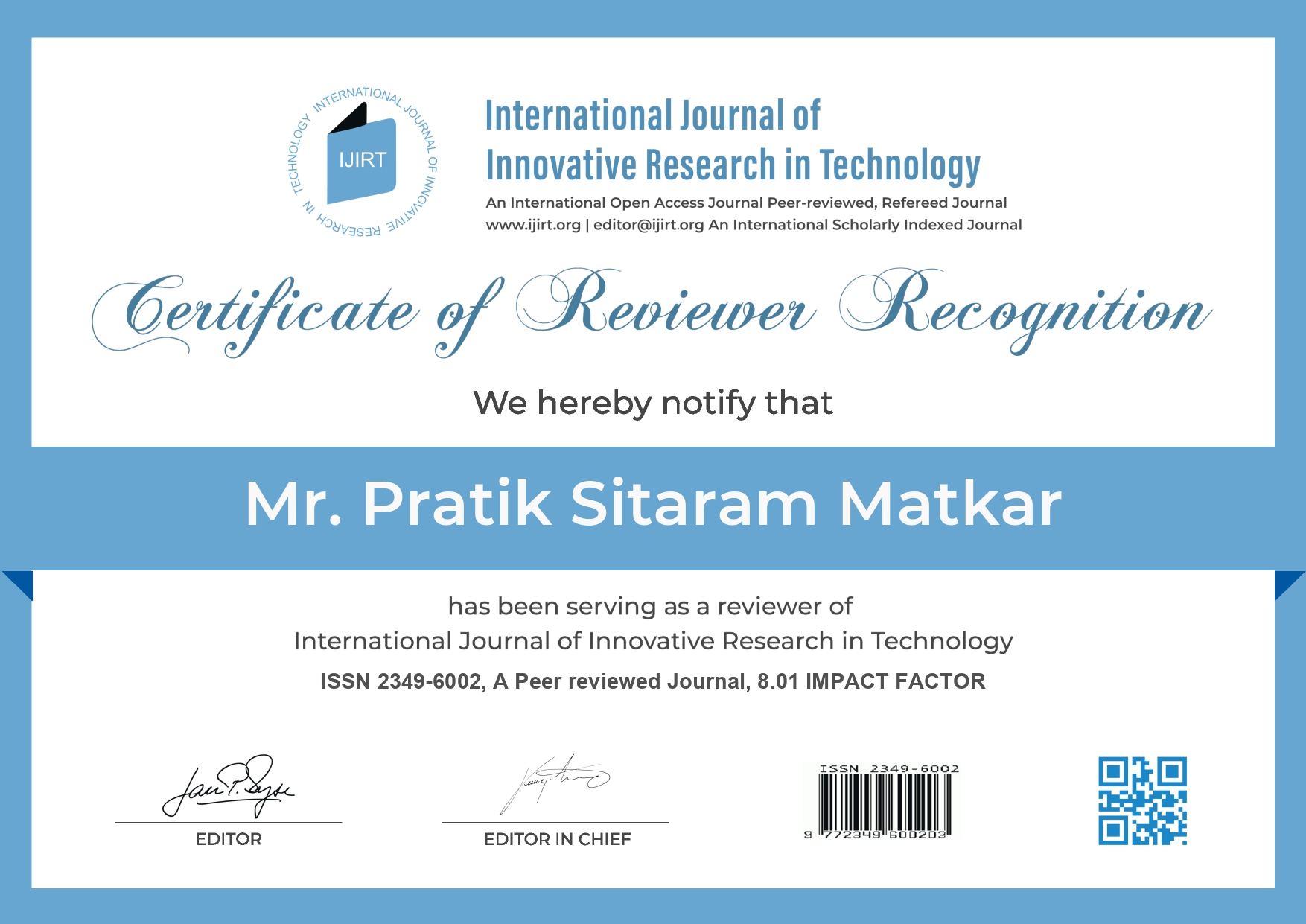 Professional Milestone | Reviewer Recognition