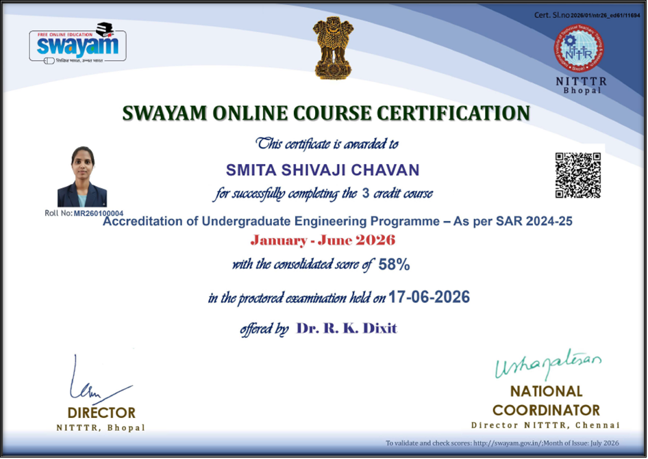 Faculty Achievement in SWAYAM Online Course